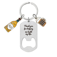 Stainless Steel Keychain with DIY Engraving Pendant, Bottle Opener, Gift for Boyfriend/Father's Day