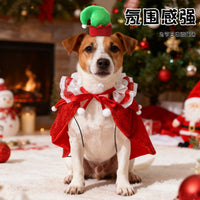Pet Christmas Wizard Cloak and Hat Set for Cats and Dogs - Festive Lace Shawl Costume for Photos