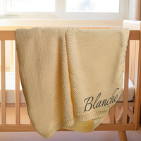 Personalized Knitted Baby Blanket with Embroidered Name, All-Season