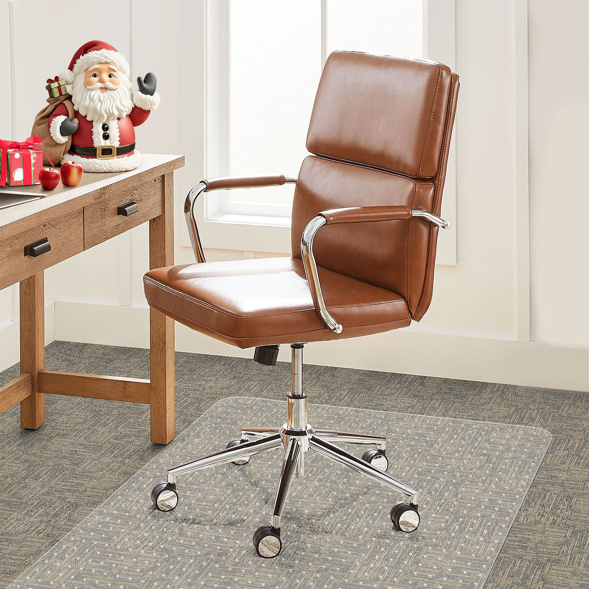 PVC Chair Mat for Carpeted Floors, Square, Waterproof, Anti-Slip Office Floor Protector with Studs