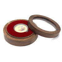 Round Window Acrylic Coin Display Case with Solid Wood Storage Box for Medals and Commemorative Coins