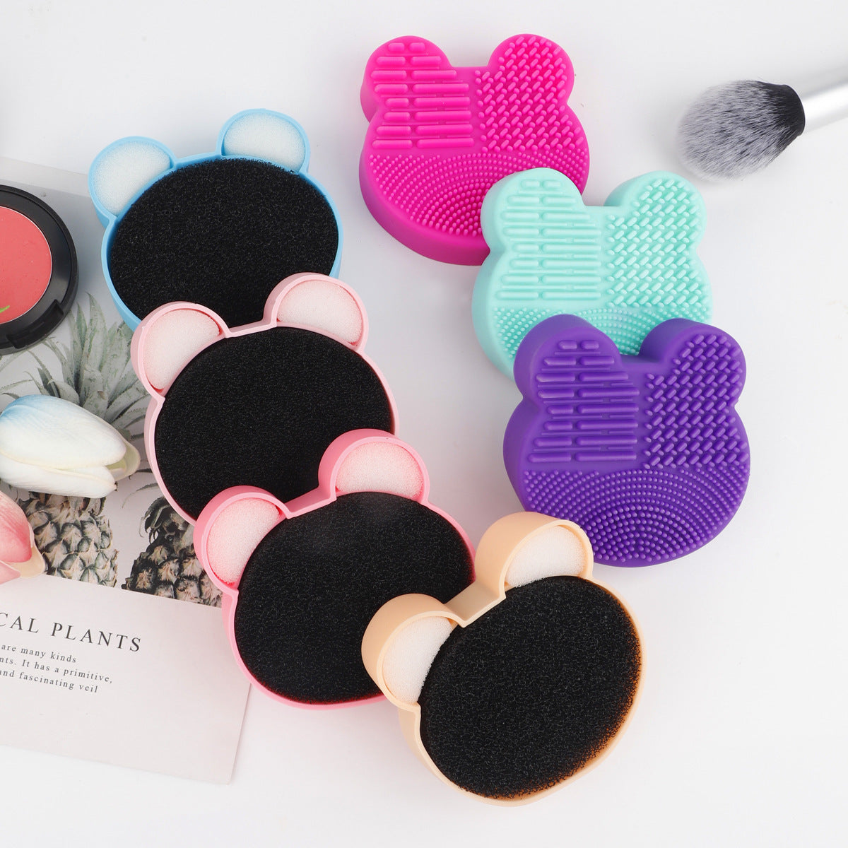 Silicone Makeup Brush Cleaning Mat with Dry Sponge for Cosmetic Tools