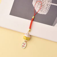 Japanese Lucky Cat Ceramic Phone Charm with Braided Lanyard for Bags and Gifts