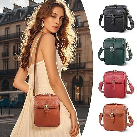 Retro PU Leather Crossbody Messenger Bag for Women - Casual Shoulder Handbag with Phone Pocket