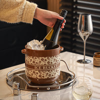 Vintage Ceramic Double-Handle Ice Bucket for Wine and Beer, Large Capacity Insulated Chiller for Parties