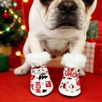 Pet Christmas Snow Boots with Fleece Lining - Non-slip Warm Outdoor Dog Shoes