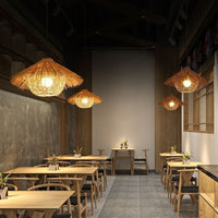 Hand-Woven Rattan Pendant Light, Vintage Straw Hat Design for Restaurant & Home Decor