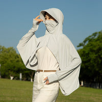 Women's Ice Silk Sun Protection Hoodie Shawl Loose Breathable UV Protection Cape for Outdoor Driving
