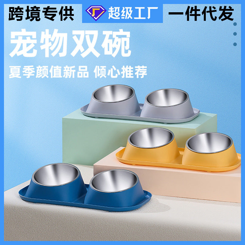 Elevated Stainless Steel Pet Bowl for Cats and Dogs, Anti-Spill Double Bowl Design, Large Capacity Food and Water Feeder