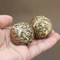 Brass Dragon Phoenix Hand Play Balls Health Massage Baoding Balls
