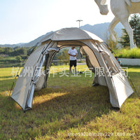 Double-Layer Hexagonal 6-Person Camping Tent with Silver Coating for Rain and Sun Protection