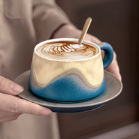 Kiln-Glazed Ceramic Coffee Cup and Saucer Set, 240ml, Luxury Latte Cups with Gift Box