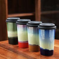 Ceramic Kiln-Fired Gradient Coffee Mug with Silicone Lid - Portable Capsule Cola Cup