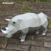 3D Papercraft Rhinoceros Model Kit - DIY Geometric Wildlife Sculpture for Home Decor