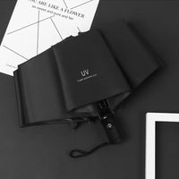 Automatic UV Protection Black Glue Sun Umbrella for Rain and Shine, Foldable with Windproof Fiberglass Ribs