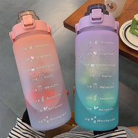 Gradient Color 2000ml Large Capacity Water Bottle with Straw and Time Marker for Sports and Outdoor