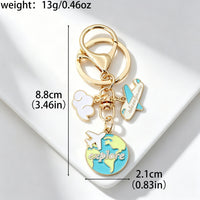 World Landmark Keychain with Metal Ring, Travel Theme Airplane Cloud Charm, Creative Souvenir Gift