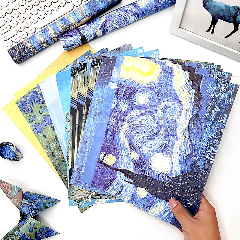 A4 Van Gogh Starry Night Origami Paper for Crafts and Printing, Single-Sided Printed
