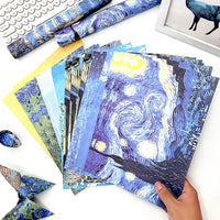 A4 Van Gogh Starry Night Origami Paper for Crafts and Printing, Single-Sided Printed