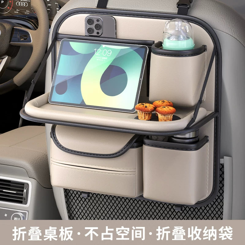 Car Seat Back Organizer with Foldable Dining Table and Storage Pockets for Kids and Travel