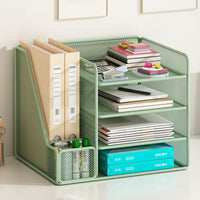 Metal Desk File Organizer Rack with 4 Tiers for Office Documents and Books