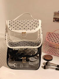 Heart Mesh Portable Cosmetic Bag for Women, Large Capacity Transparent Travel Toiletry Bag, Waterproof