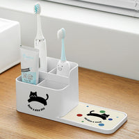 Cute Cat Diatomaceous Earth Toothbrush Holder with Stainless Steel Wash Cup for Bathroom Vanity