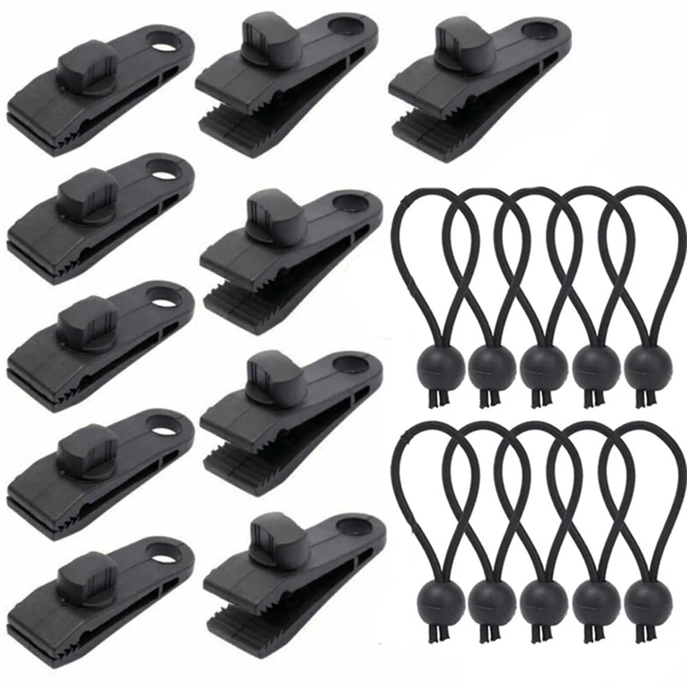 Outdoor Tent Tarp Clips with Bungee Balls for Camping and Awnings