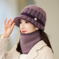 Women's Winter Faux Rabbit Fur Hat and Scarf Set for Elderly, Plush Lined Warm Beanie with Neck Warmer