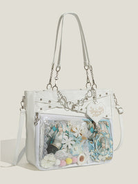 Heart Track Clear Ita Bag Large Capacity Crossbody Shoulder Bag with Chain