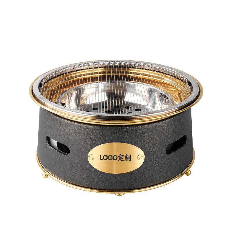 Commercial Round Charcoal Grill with Non-Stick or Stainless Steel Griddle for Korean BBQ