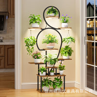 Multi-Tier Metal Plant Stand with Grow Light for Indoor Balcony and Living Room
