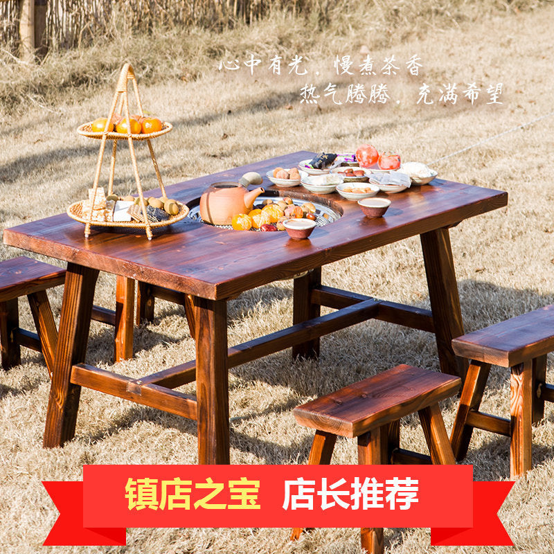 New Outdoor Patio BBQ Table with Fire Pit, Balcony Tea Table and Chairs, Villa Garden Grill, Outdoor Barbecue Rack