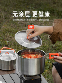 Outdoor Camping Cookware Set with Hanging Pot, Cooking Pot, and Kettle for Backpacking and Picnics