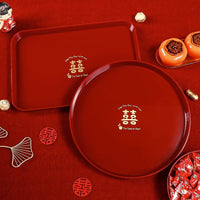 Red Wedding Candy and Dried Fruit Tray for Living Room Coffee Table, New Home Celebration Fruit Plate