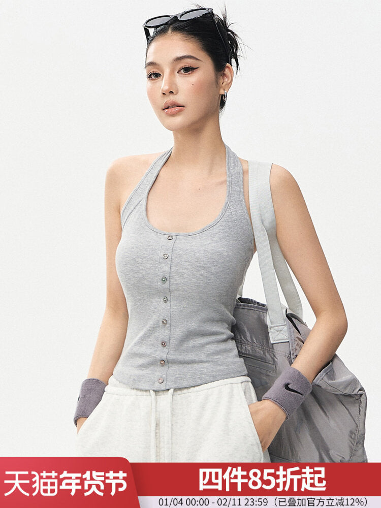 Padded Halter Neck Sports Bra for Women, Backless Yoga Fitness Running Training Top