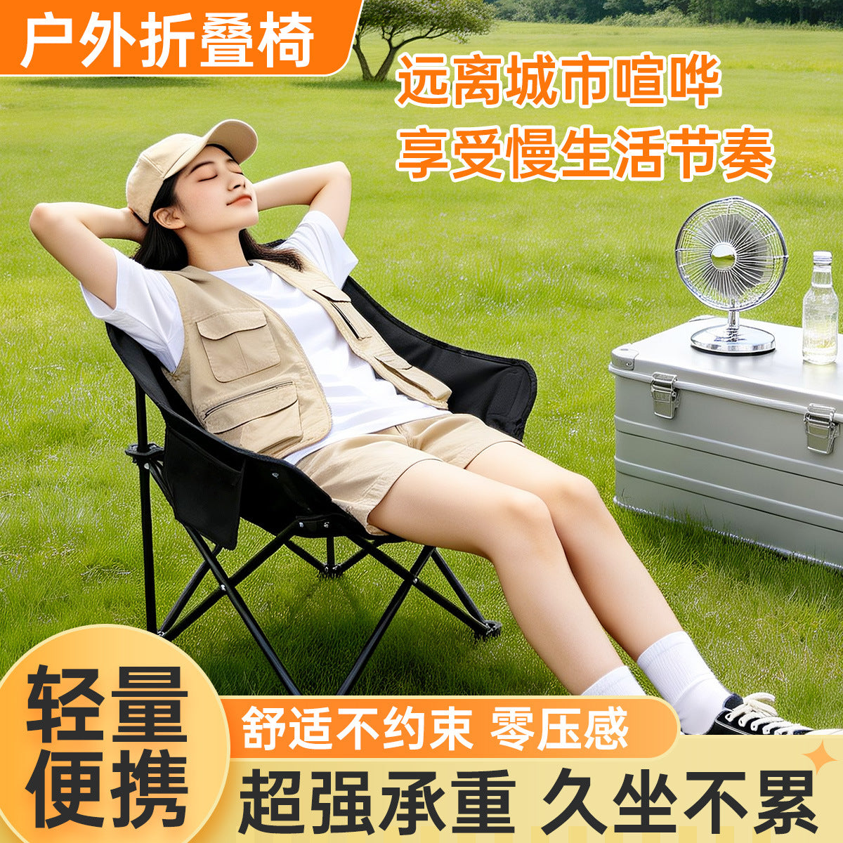 Foldable Moon Chair for Camping, Fishing, Beach, and Picnic - Portable Outdoor Stool
