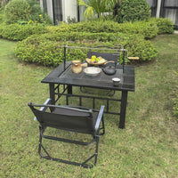 Outdoor Patio Fire Pit BBQ Grill Table Set with Adjustable Height for Home Garden
