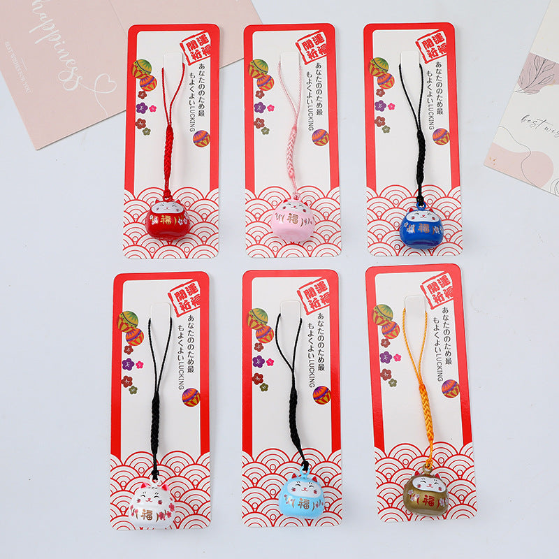 Japanese Lucky Cat Wind Chime Bell Charm with Lanyard for Phone or Bag