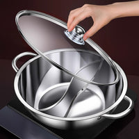 Stainless Steel Hot Pot with Divider, Thickened Large Capacity Shabu Shabu Pot for Induction Cooktop