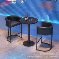 Industrial Style Bar Stool and Table Set with Backrest for Cafe Bistro