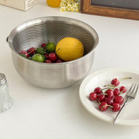 Thickened Stainless Steel Rice Washing Basin and Dough Mixing Bowl Set with Drainer Basket for Kitchen