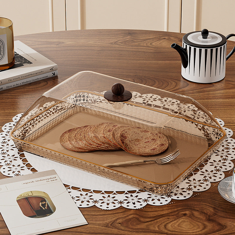 Rectangular Serving Tray with Transparent Dustproof Lid for Commercial and Home Use, Bread and Cake Display