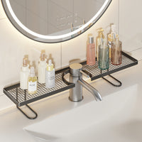 No-Drill Bathroom Faucet Storage Rack, Hollow Drain Design, Iron Art Organizer for Vanity