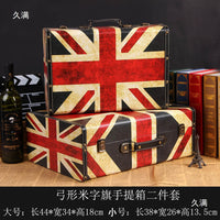 Vintage European Style Wooden Storage Trunk Suitcase with Faux Leather Accents for Decor and Photography Props