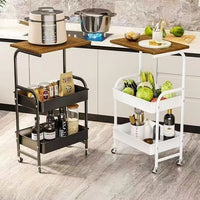 2-Tier Rolling Side Table with Storage Basket for Bedroom and Dorm