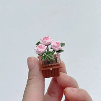 Miniature Rose Potted Plant Model for Dollhouse & Diorama Decor