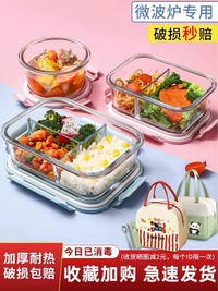Glass Lunch Box Set with Compartments for Microwave, Work, and Food Storage
