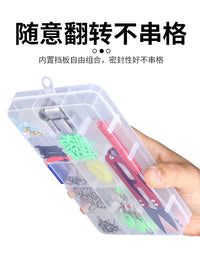 Multi-Compartment Transparent Plastic Storage Box for Fishing Hooks, Small Parts, and Electronic Components