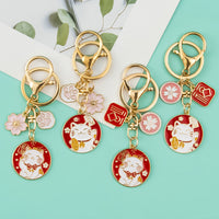 Japanese Lucky Cat Keychain Couple Set - Creative Alloy Maneki-Neko Charm for Bags & Gifts